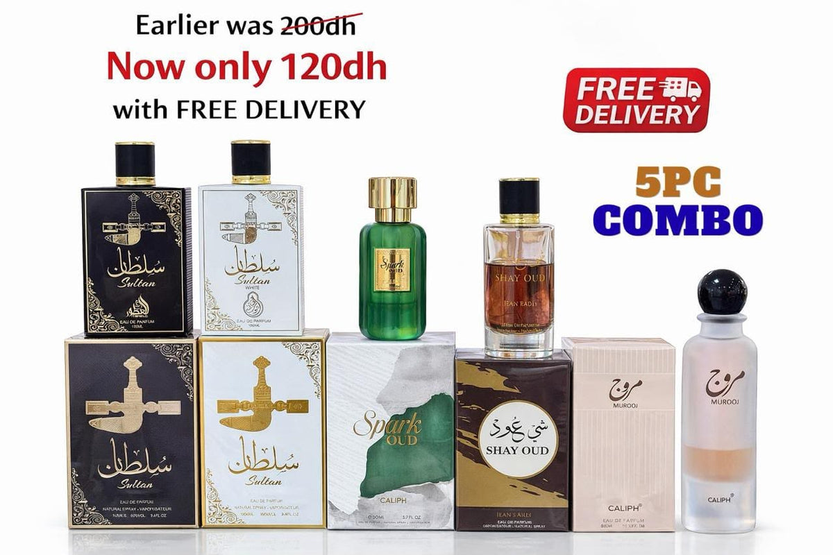 5 PC Perfume Combo - Sultan, Spark Oud, Shay Oud & Murooj