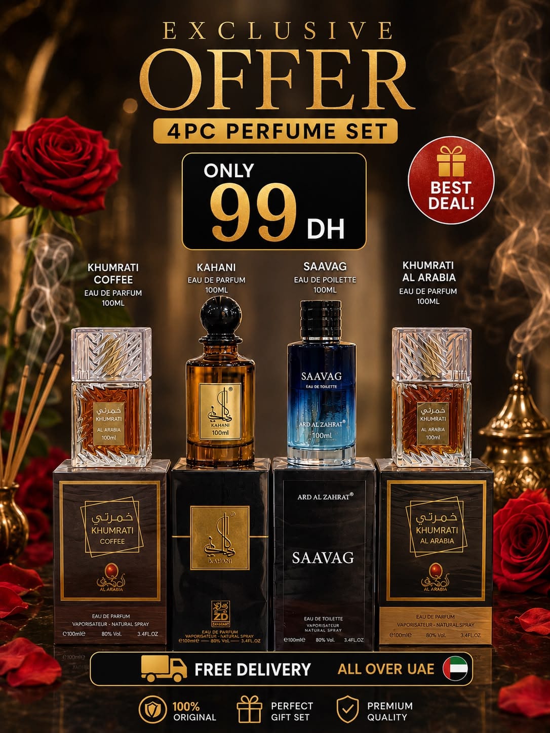 Exclusive 4 PC Perfume Set - Khumrati, Kahani & Saavag