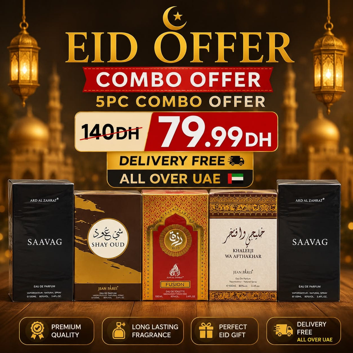 Eid Offer - 5 PC Combo (Saavag, Shay Oud, Rizq Fusion & Khaleeji)